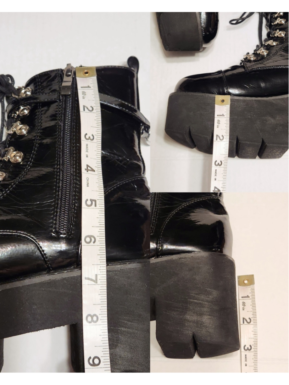 Black High Platform Silver Chain Accent Chunky Gothic Punk Ankle Boots 39/8 - Picture 12 of 12